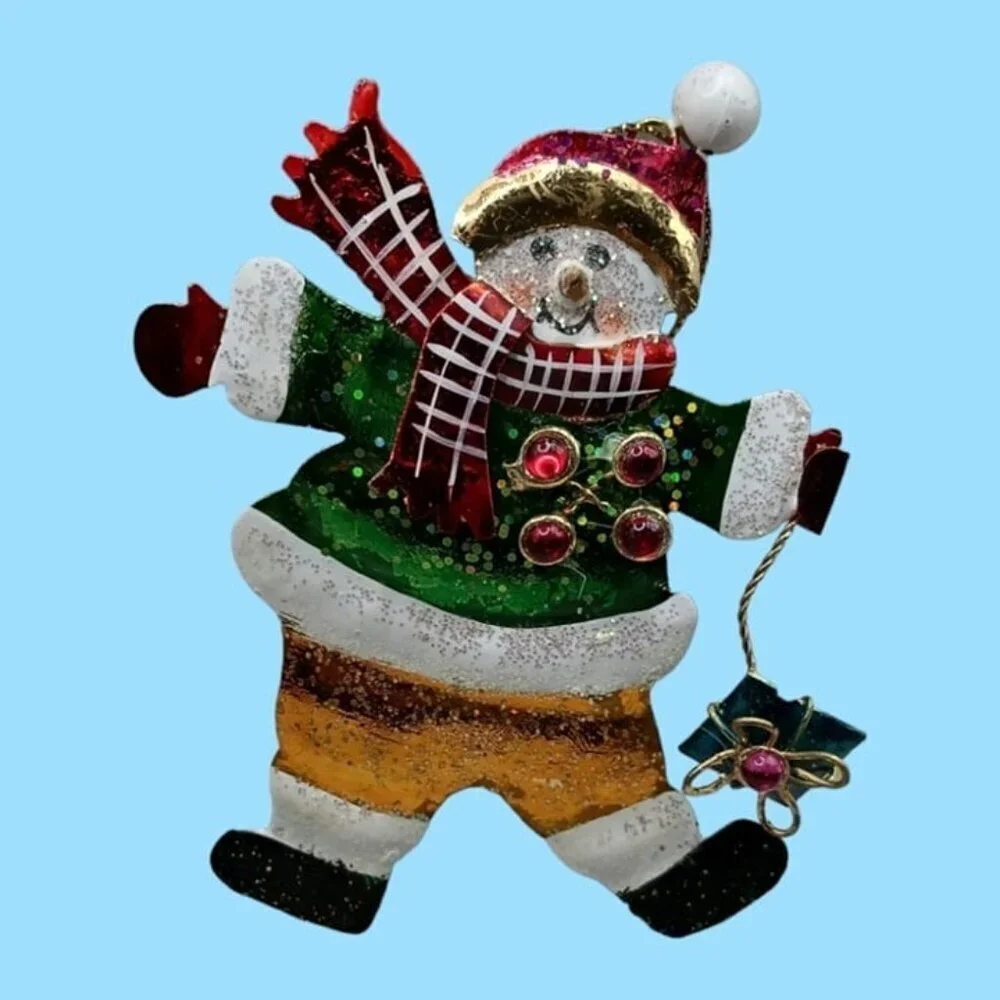 Vintage santa & snowman tin metal christmas ornaments